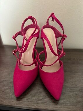Fuchsia Pointed-Toe Strappy Heels